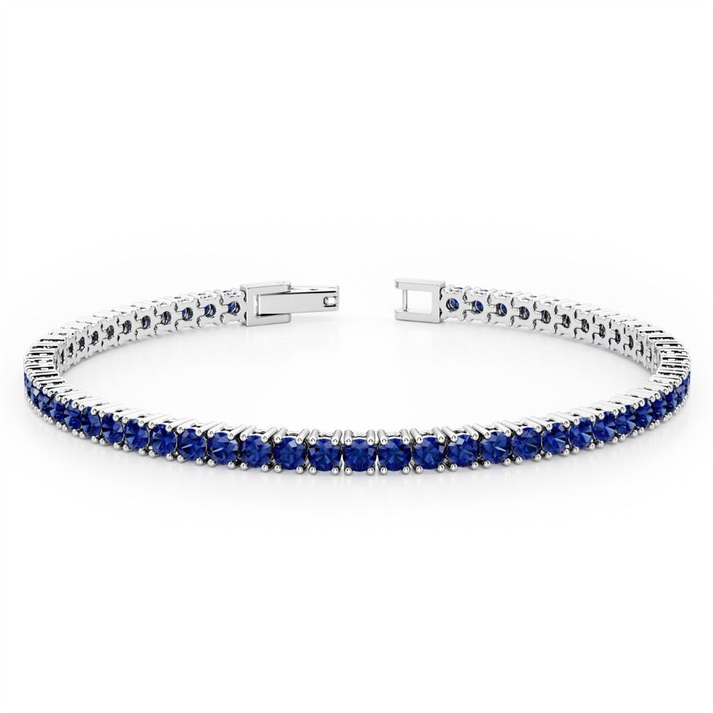 Tennis Style Gemstone Bracelet Sterling Silver Silver With Sapphire Labs 8" Long
