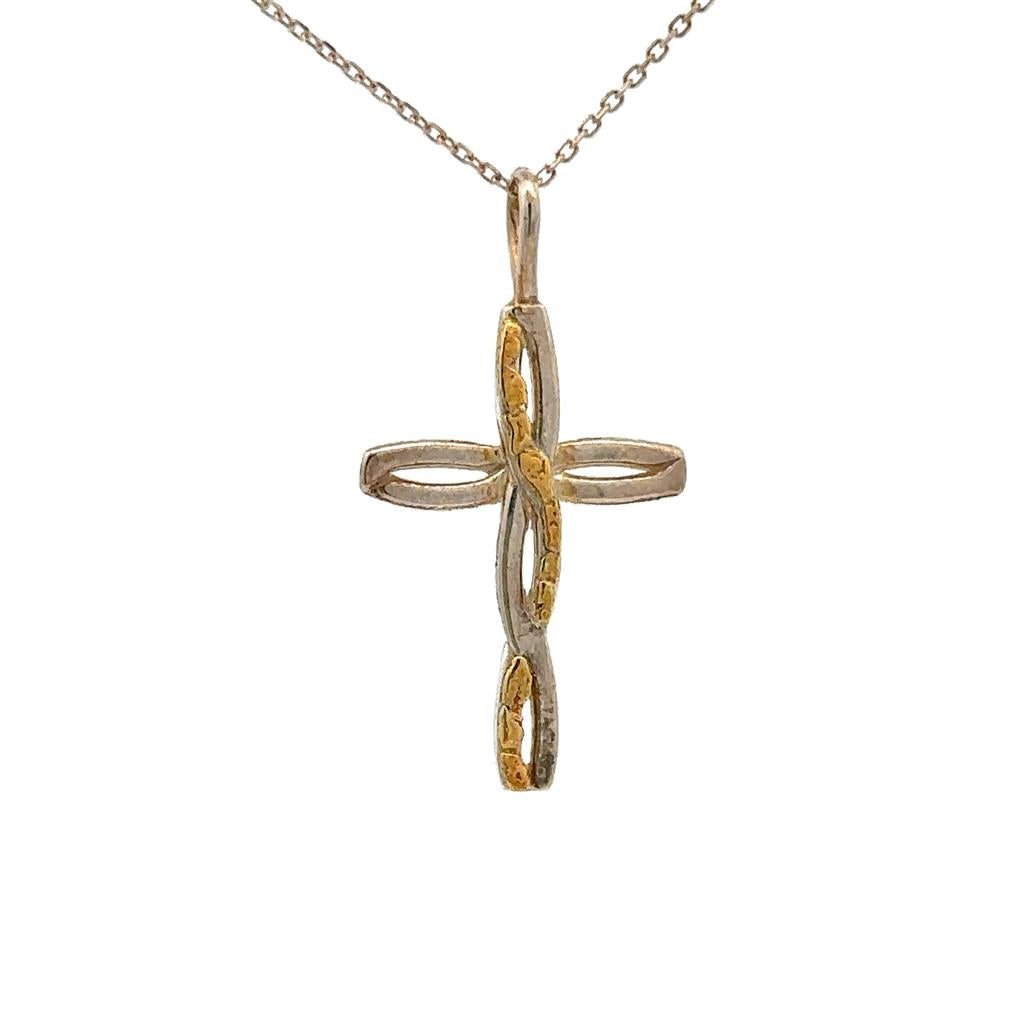 Cross Style Weave Pendant .925 & Alaskan Gold Nugget