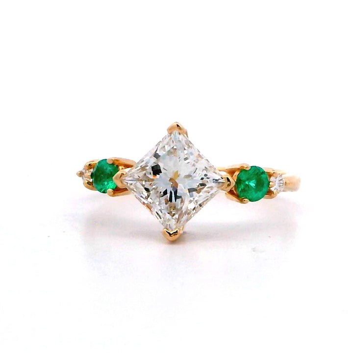 Solitare Accent Lab Diamond Engagement Ring Yellow 14 Karat Gold With A 1.56 Carat Princess Shape Lab Diamond Center & Round Shape Lab Diamonds Side Stones