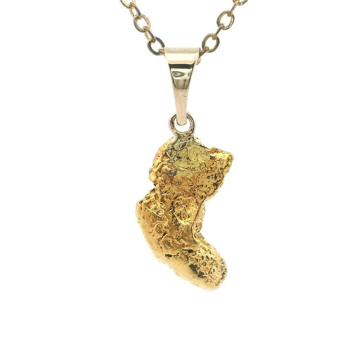 Alaskan Gold Nugget Necklace Indian Drop 0.78 " long On a Base Metal Yellow Display Chain
