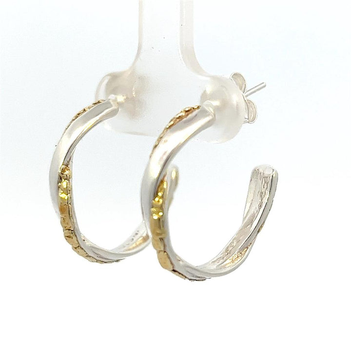 Hoop Sterling Silver Earrings Accented with Alaskan Gold Nuggets