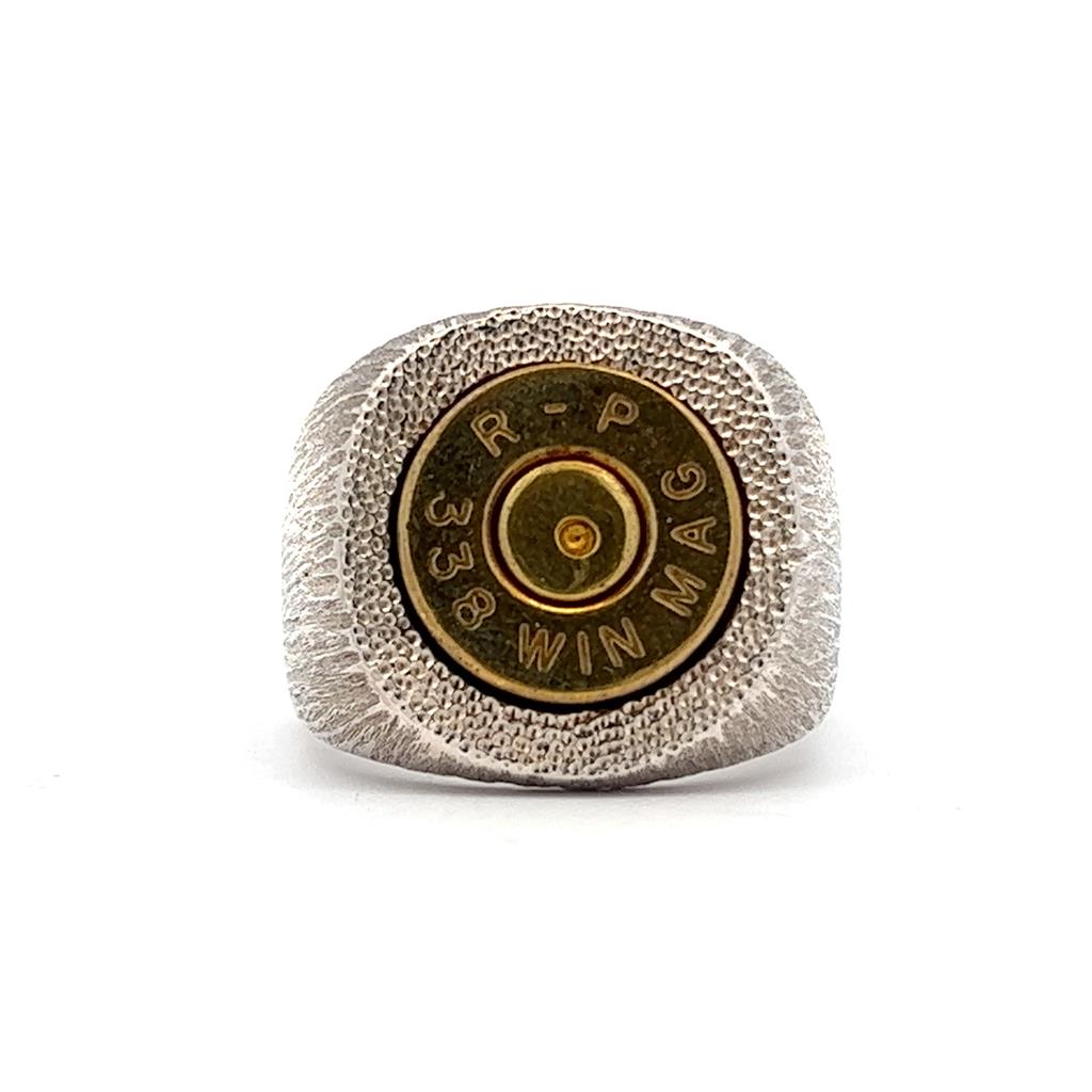 Bullet .338 Theme Ring Silver 20 mm wide .925 White & Yellow Size 10