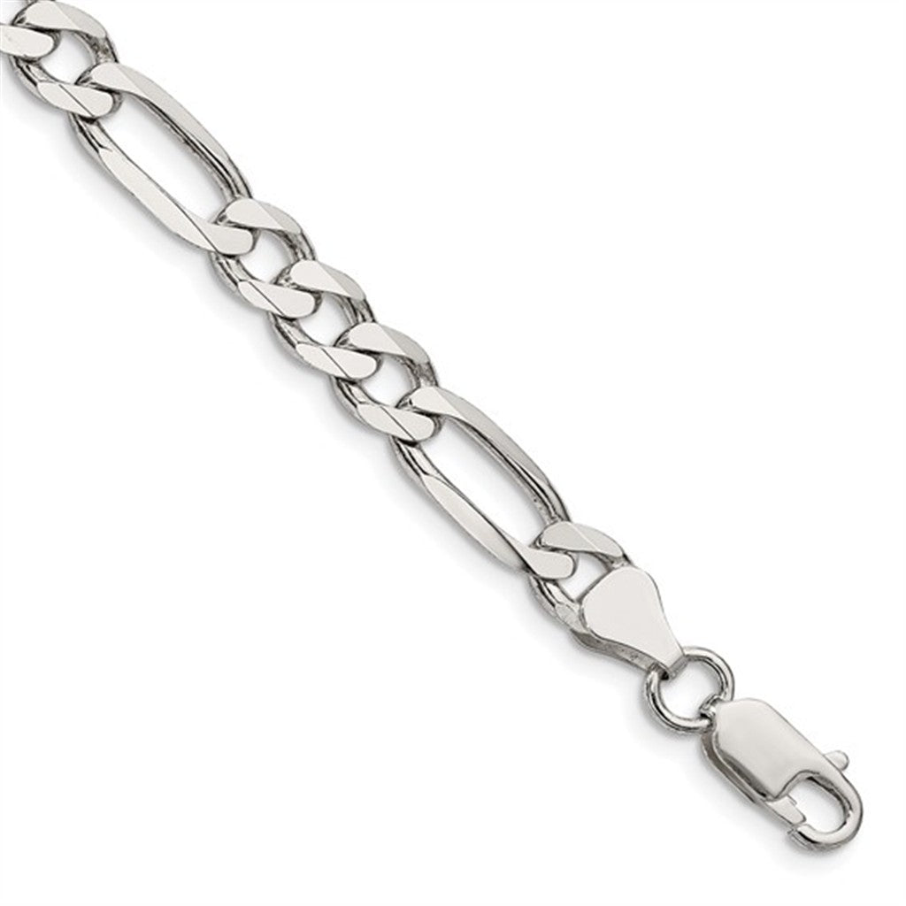 Figaro Link Silver Bracelet 6.5 mm wide Sterling Silver Silver Color 8" Long