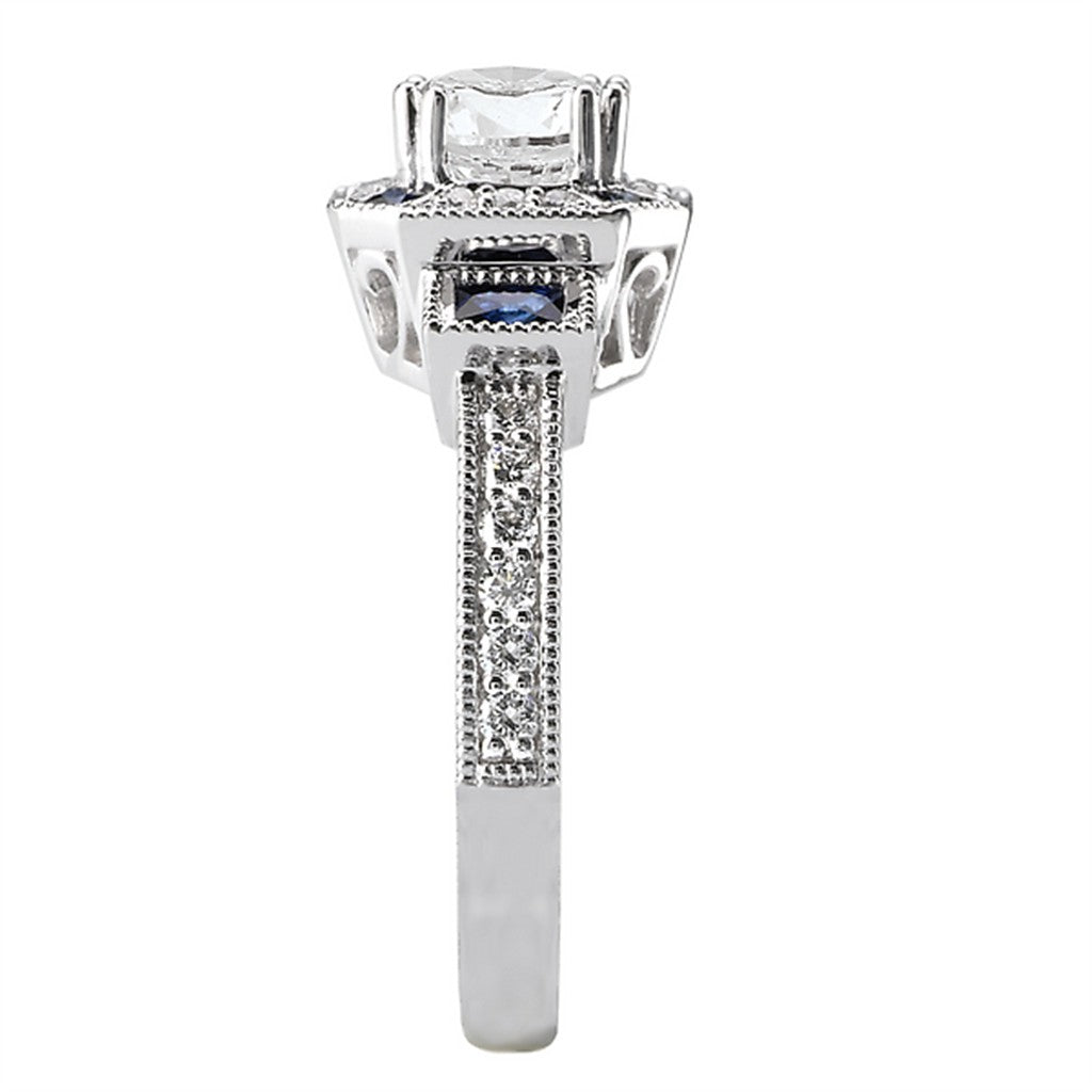 Halo Style Diamond Engagement Ring Sterling Silver White 
(Center Stone Not Included)