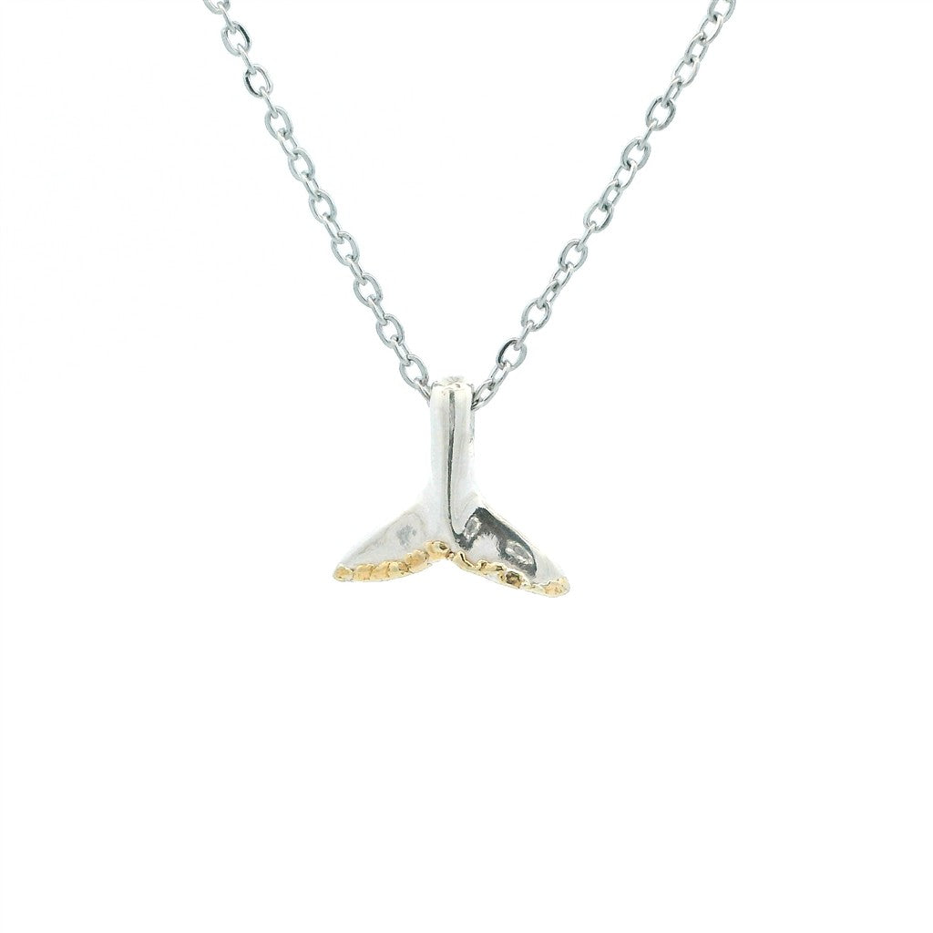 Free Form Style Whale Tail Pendant Sterling Silver & Alaskan Gold Nugget
