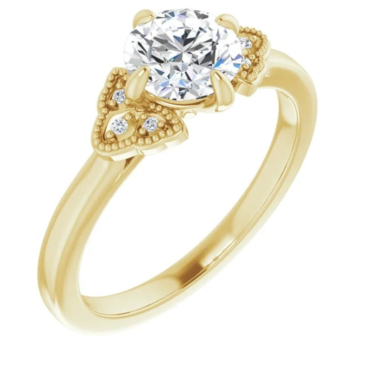 Solitare Accent Diamond Engagement Ring Yellow 14 Karat Gold For A 1.00 Carat Round Center Stone