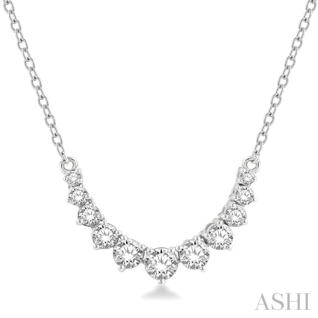 In Line Necklace 14 KT White With Diamonds 18" Long