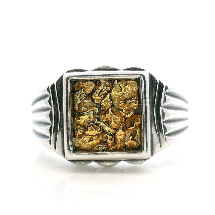 Signet Men's Ring Sterling Silver & Alaskan Gold Nugget Size 12