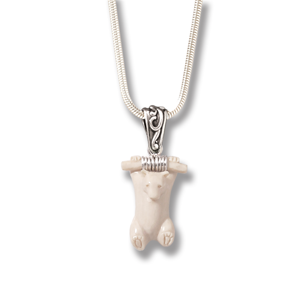 Mammoth Ivory Drop Style Bear Pendant/Necklace Sterling Silver