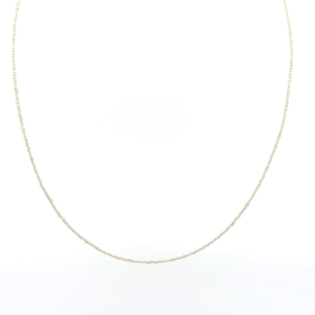 Single Strand Pearl Strand Necklace Strung on 14 Karat 14" Long with White Cultured Near Round Akoya Pearl