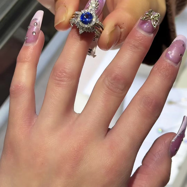 Sapphire With Diamond Halo Accent 14KT White Gold Engagement Ring